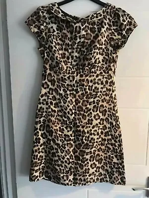 WAREHOUSE 100% Pure Silk Leopard Print Tea Dress UK Size 8 • £20
