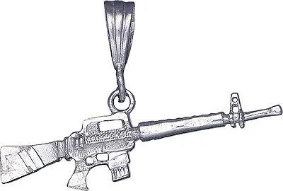 Sterling Silver M-16 Rifle Machine Gun Pendant Necklace With Diamond Cut Finish • $19.99