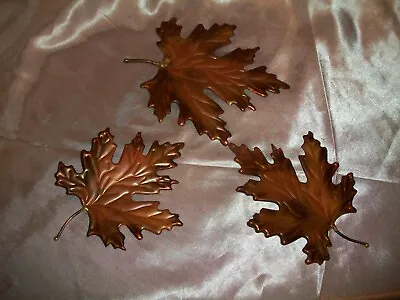 Curtis Jere Style Brass Metal Sculptured Mape Leaf Decorator Set Of 3 • $15