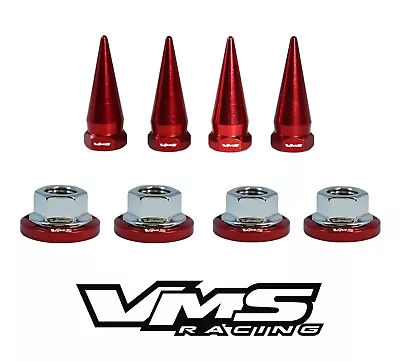 4 Vms Racing 14mm Strut Spikes +  Red Washers & Silver Flanged Nuts Mitsubishi • $29.95