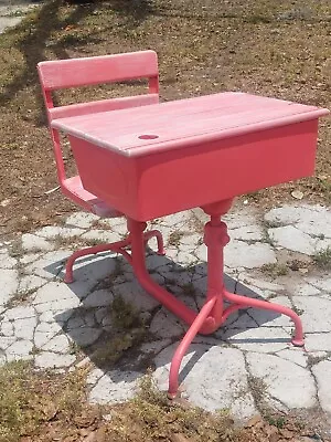 Vintage Antique Children's Wooden / Metal School Desk Adjustable  • $300