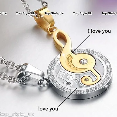 Treble Clef Music Note Couple Pendant Necklace Christmas Valentine Gift For Her • £9.99