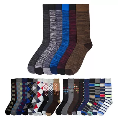 6 Pairs Men's Colorful Dress Socks Fun Funky Assorted Color Patterned Size 10-13 • $17.99