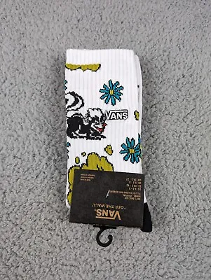 Vans Crew Socks Mens Womens 6.5-10 White Skunk Floral Logo Skate Surf Athletic • $11.90