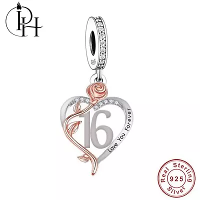 16th Birthday Charm Daughter Niece 925 Silver & Rose Gold I Love You Forever • £15.99