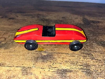 Vintage BSA 1970-80s Derby Pinewood Derby Wood 7” Model Red/Yellow Race Car 5 Oz • $11.99