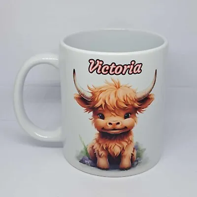 Personalised Baby Highland Cow Coffee Mug Birthday Present Christmas Gift Exmas • £9.99
