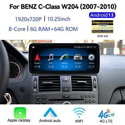 10.25  6+64GB Android 13 Car Stereo Sat Nav Mercedes C-Class W204 GPS Wifi DSP • £289.99