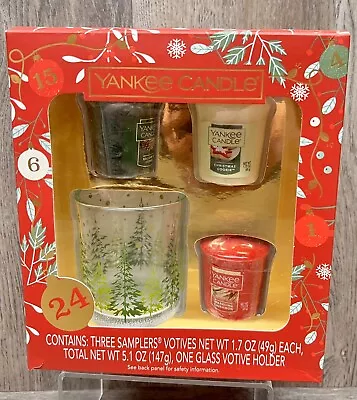 Yankee Candle Christmas Tree Glass Votive Candle Holder + 3 Candles Set - New • $11.03