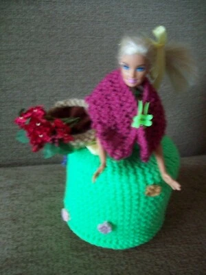 £8.50 • Buy Hand Knitted Flower Seller Doll Toilet Roll Cover With Gift Box