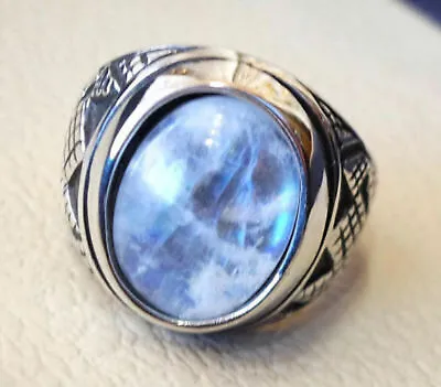 Solid 925 Sterling Silver Natural Blue Rainbow Moonstone Gemstone Huge Mens Ring • $44.01