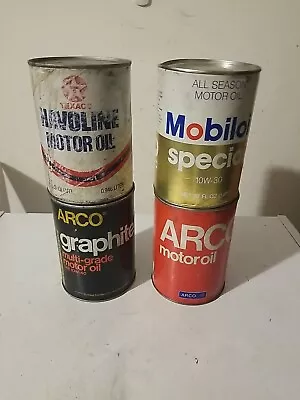 Lot Of Four Vintage Quart Cardboard Oil Cans 2 Arco Halvoline Mobile Special  • $26.95