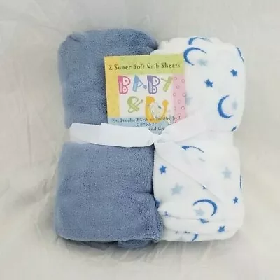 2 Baby & U Soft Ultra Cozy & Comfy Blue/Wht Crib / Toddler Bed Fitted Sheet NIP • $31.20