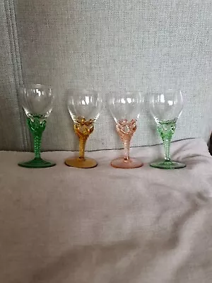 4 Vintage 60s Harlequin Coloured Sherry Liqueur Glasses Twisted Stems • £8