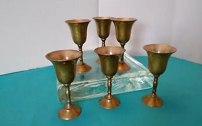 Vintage Lot Of 6 Brass Wine Goblets Cordials Unpolished Patina 4” Made In India • $22