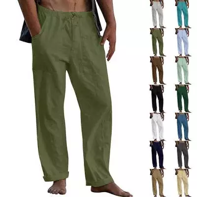 Mens Plain Beach Baggy Trousers Elastic Waist Wide Leg Casual Loose Harem Pants • $19.89