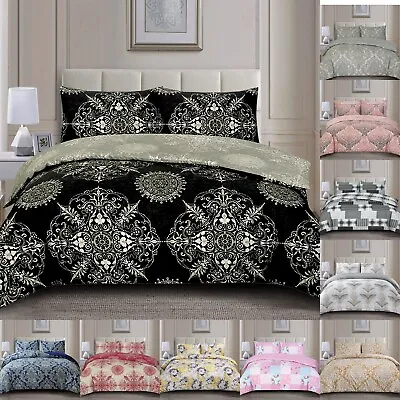 3Piece Printed Duvet Cover Set Rich Cotton Luxury Bedding Set King Double Sizes • £12.99