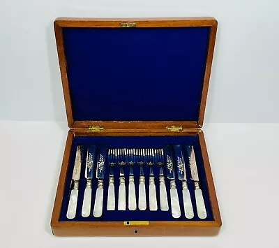 Victorian Mother Of Pearl Dessert Set Forks And Knives Ainsworth Taylor & Co • $199