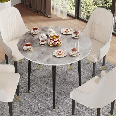 WISFOR Round Dining Table Natural Texture Marble W/ 2-4 Seats Restaurant Coffee • $199.99