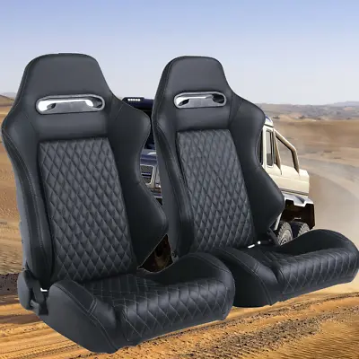 1 Pair Racing Seats PU Leather Reclinable Sport Bucket 2 Seat W/2 Sliders Black  • $324.99