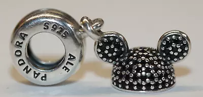 Authentic Pandora Charm Mickey Mouse Sparkling Ear Hat Black Dangle • $22.99