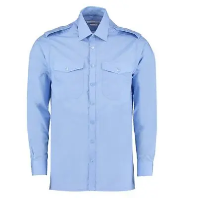 15 Collar 39 Chest Blue Mens Pilot Shirt Poly Cotton Long Sleeve Shirt • £8.99