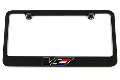 Cadillac V Series Engraved License Plate Frame Black Metal USA Made In-Stock • $33.95