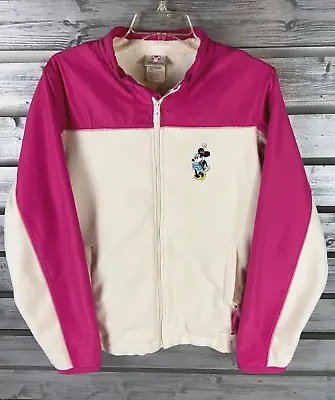 Disney Minnie Mouse Zip Up Fleece Sweatshirt Jacket Womens L Pink/Cream • $13.39