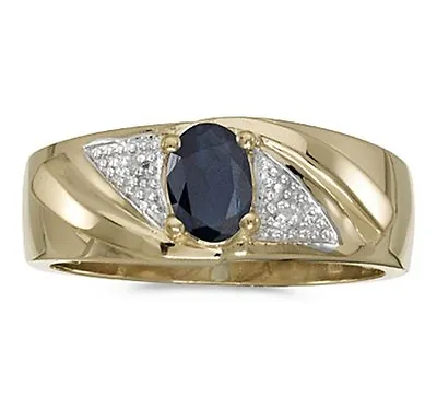 Mens Genuine Sapphire And Diamond Ring 10K Yellow Gold - Free Ring Sizing  • $329