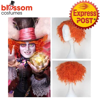 N94 Orange Curly Mad Hatter Tea Party Alice In Wonderland Mens Costume Wig Hair • $10.62