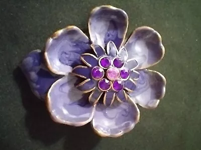 Vintage Purple Enamel Flower Brooch Pin Bronze Tone • $11.99