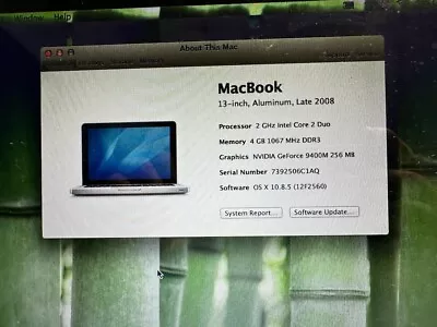 Apple MacBook Late 2008 - Intel Core 2 Duo - 4GB Ram - NO HARD DRIVE • $100