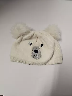 Gymboree Polar Bear Beanie Knit Cap Winter Hat Fur Pom Ears Sz 12-24 Months Baby • $9