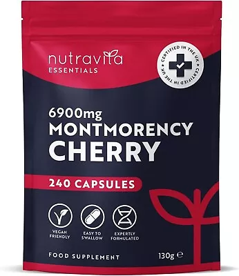 Montmorency Cherry 6900mg | 240 Capsules | Tart Cherry Extract | Vegan Made UK • £8.59