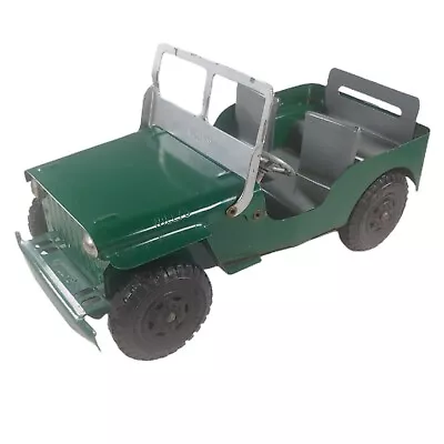 Marx Willys Green Army Military Jeep 11  Pressed Steel Tin Metal Vintage 1950s • $95.99