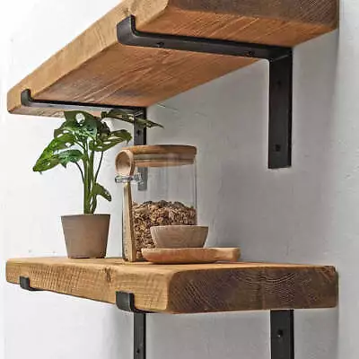 £46.99 • Buy Reclaimed Rustic Industrial Wooden Scaffold Board Shelves - Choice Of Brackets