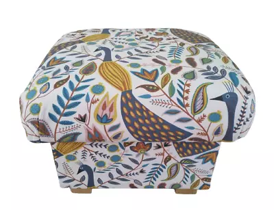 Fryetts Peacocks Ochre Fabric Footstool Footstall Pouffe Birds Mustard Accent  • £115.90