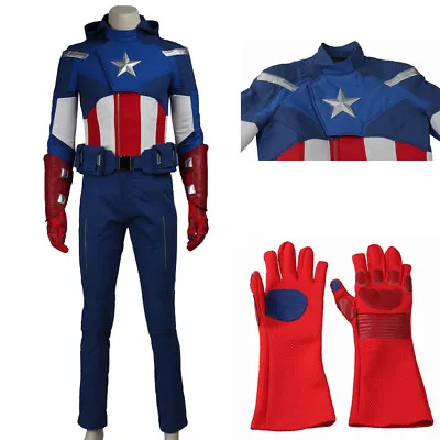 Movie Avenger Captain America Cosplay Costume With Red Wristers Hat • $368.10