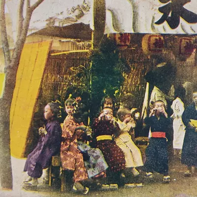 Japanese Children In Ice Cream Vendor's Booth Street Yokohama Stereoview F36 • $11.95