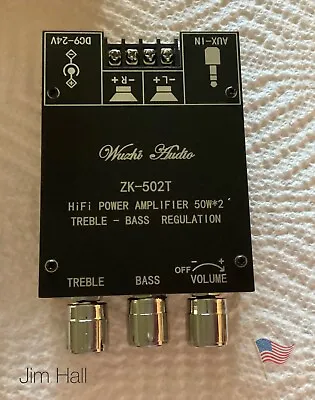 ZK-502T Stereo Bluetooth Amplifier Board With Treble And Bass Control 50 + 50 W • $17.95