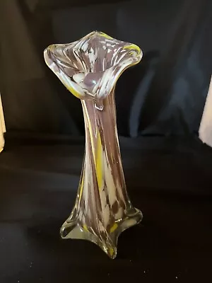 Vtg Art Glass Floral Vase Tulip Yellow Purple  • $12