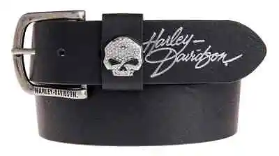 Harley-Davidson Women's Rock Candy Embellish Willie G Skull Belt HDWBT11023-BLK • $42.95