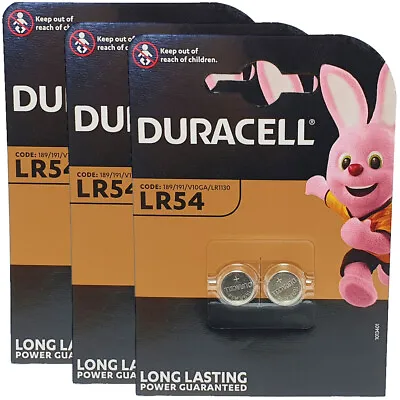 6 X Duracell LR54 189 LR1130 AG10 389 390 Batteries • £5.49