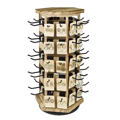 Neuxi Natural Wood Hexagon 6 Sided Rotating Jewelry Display Stand Tower • $39.99