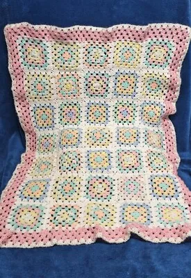 Hand Crocheted Baby Crib Stroller Afghan Pastel Handmade Granny Square 34x24 • $10