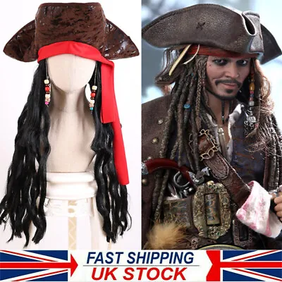 DELUXE PIRATE HAT WITH DREADLOCKS Fancy Dress Party Costume Captain Jack Sparrow • £11.67