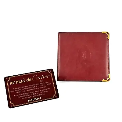 Cartier Must De Logo Leather Bifold Wallet Authentic From Japan • $59