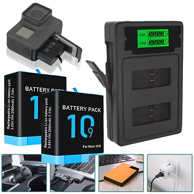 2 Pack Hero 9/10 Battery For GoPro Hero 9 Hero10 Black AHDBT-901 + Dual Charger • $16.99