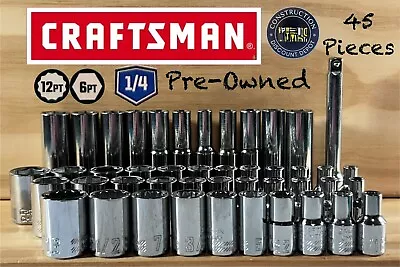 CRAFTSMAN 45 Short & Deep 1/4 SAE & METRIC 6pt & 12 Ratchet Wrench Socket Set • $26.99