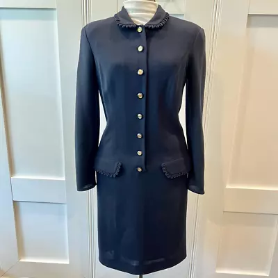 Valentino Vintage Dress Navy Long Sleeve Sheath Gold Logo Buttons 8 • $159.96